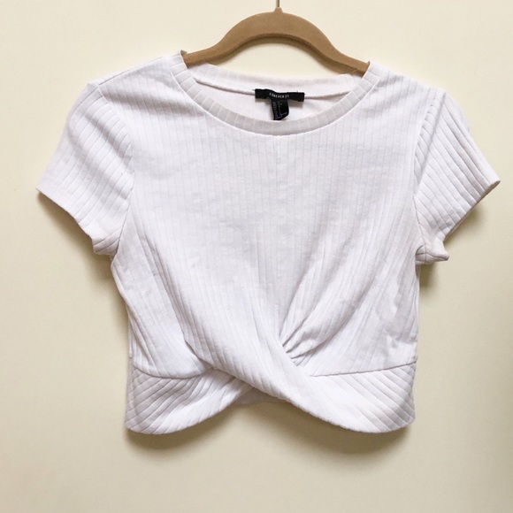 Forever 21 Tops - 🌻F21 | White Ribbed Knot Crop Top